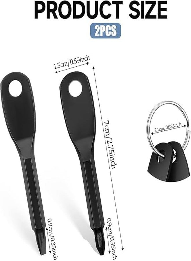 Alark طقم مفكات براغي ألارك مكون من قطعتين مع سلسلة مفاتيح - أداة مفك براغي صغيرة محمولة للرجال - للتخييم في الهواء الطلق - أداة إصلاح صغيرة متعددة الوظائف - حلقة مفاتيح - رأس فيليبس ورأس مسطح - أسود [7x1x1 سم] - Image 2